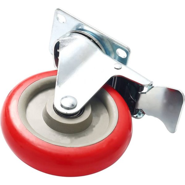 5 inch Red PU Swivel Caster With Brake