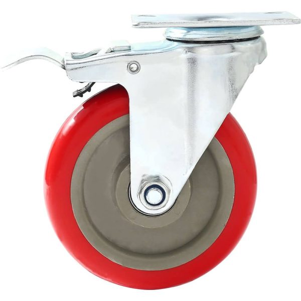 5 inch Red PU Swivel Caster With Brake