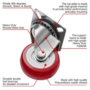 2 inch Red PU Swivel Caster No Brake