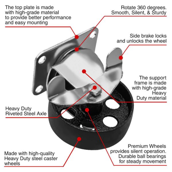 3 inch Metal Swivel Caster (Black Wheel) With Brake