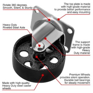 3.5 inch Metal Swivel Caster (Black Wheel) No Brake