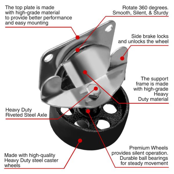3.5 inch Metal Swivel Caster (Black Wheel) With Brake