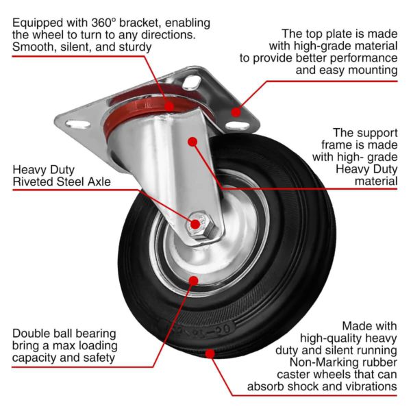 5 Inch Rubber Swivel Caster Wheel No Brake