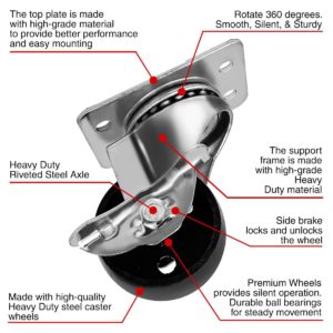 2 Inch All Grey Metal Swivel Wheel With Brake