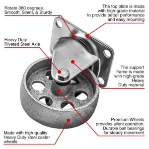 3.5 Inch All Grey Metal Swivel Wheel No Brake