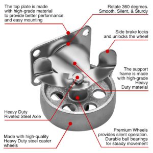 3.5 Inch All Grey Metal Swivel Wheel With Brake