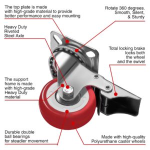 2 inch Red PU Swivel Caster With Brake