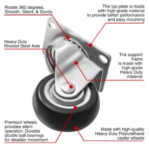 3 inch Black PU Swivel Caster No Brake