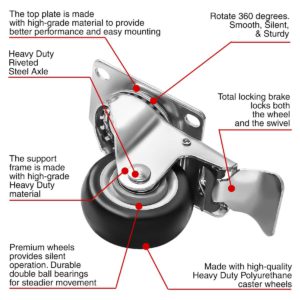 3 inch Black PU Swivel Caster With Brake