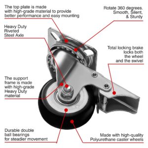 2 inch Black PU Swivel Caster With Brake