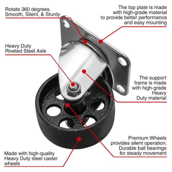 3 inch Metal Swivel Caster (Black Wheel) No Brake