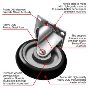 5 inch Black PU Swivel Caster No Brake