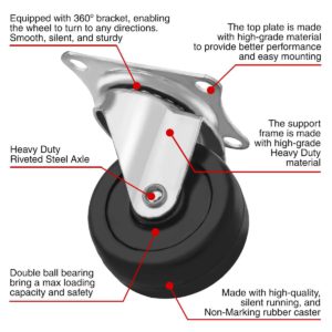 2 Inch Hard Rubber Base Swivel Caster Wheels No Brake