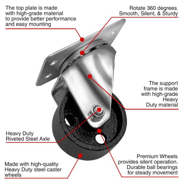 2 inch Metal Swivel Caster (Black Wheel) No brake