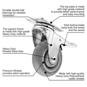 4 inch Grey PU Swivel Caster With Brake