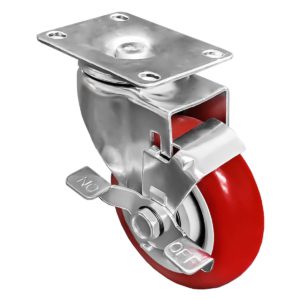 4 inch Red PU Swivel Caster With Side Brake