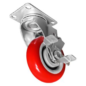 4 inch Red PU Swivel Caster With Side Brake