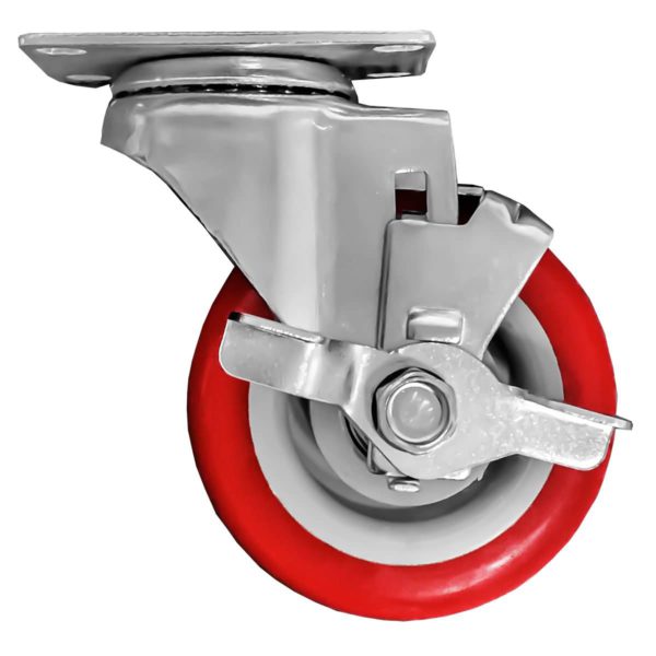 4 inch Red PU Swivel Caster With Side Brake
