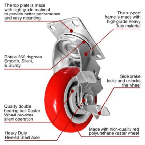 4 inch Red PU Swivel Caster With Side Brake