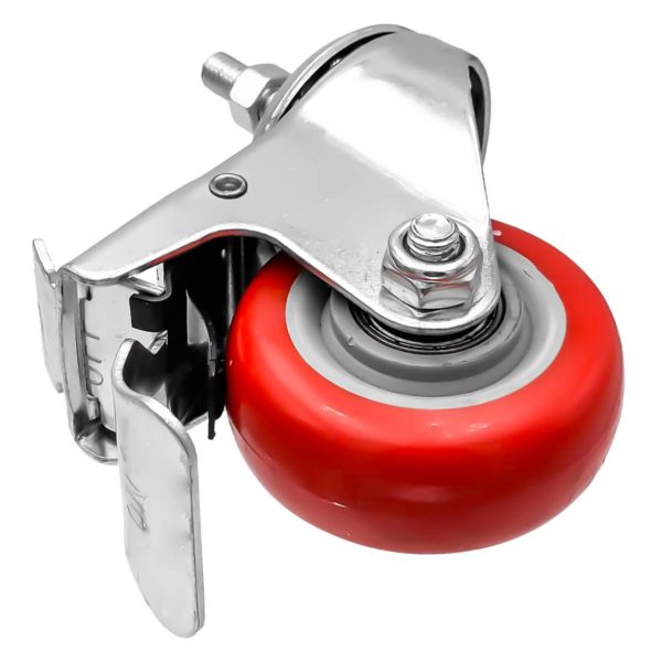 3 inch Red PU Swivel Stem Caster With Front Brake