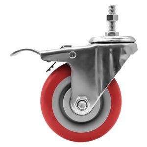 4 inch Red PU Swivel Stem Caster With Front Brake