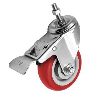 4 inch Red PU Swivel Stem Caster With Front Brake