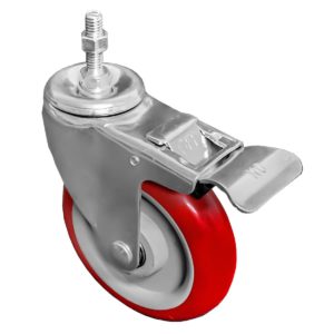 5 inch Red PU Swivel Stem Caster With Front Brake