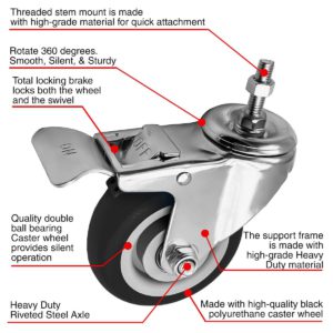 4 inch Black PU Swivel Stem Caster With Front Brake