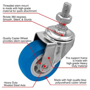 2 inch Blue PU Swivel Stem Caster No Brake