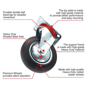 6 Inch Black Rubber Swivel Caster Wheel No Brake