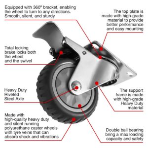 4 inch Grey All Terrain Tyre Veins PU Swivel Caster With Brake