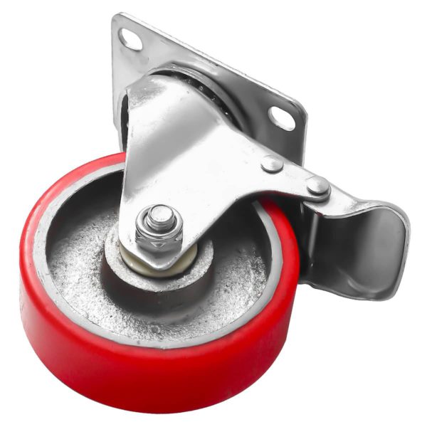 4 inch Red PU Swivel Polyurethane on Cast Iron Wheel Caster With Brake