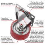 3 inch Red PU Swivel Polyurethane on Cast Iron Wheel Caster No Brake