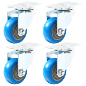 4 Pack 3 inch Blue PU Swivel Caster No Brake - Image 1