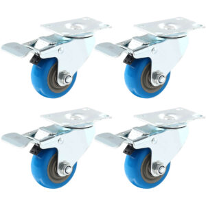 4 Pack 3 inch Blue PU Swivel Caster With Brake - Image 1