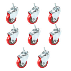 8 Pack 3 inch Red PU Swivel Stem Caster No Brake - Image 1