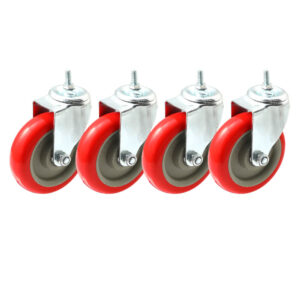 4 Pack 5 inch Red PU Swivel Stem Caster No Brake - Image 1