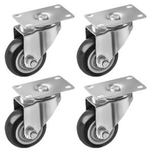 4 Pack 3 inch Black PU Swivel Caster No Brake - Image 1