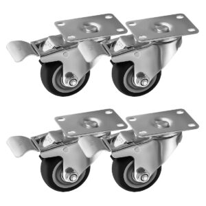 4 Pack 3 inch Black PU Swivel Caster With Brake - Image 1