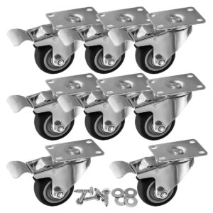 8 Pack 3 inch Black PU Swivel Caster Brake with Hardware - Image 1