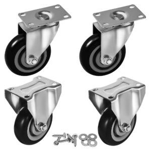 4 Pack Combo 4 inch Black PU 2 Swivel & 2 Non Swivel Fixed Rigid With Hardware - Image 1