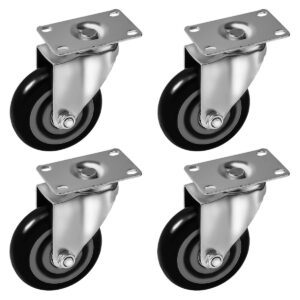 4 Pack 4 inch Black PU Swivel Caster No Brake - Image 1