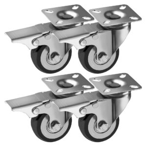 4 Pack 2 inch Black PU Swivel Caster With Brake - Image 1