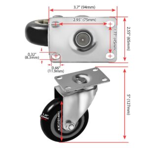 4 Pack Combo 4 inch Black PU 2 Swivel & 2 Non Swivel Fixed Rigid With Hardware - Image 3