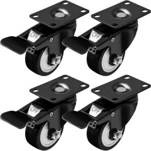 4 Pack 3 inch All Black PU Swivel Caster With Brake - Image 1