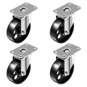 4 Pack 4 inch Metal Swivel Caster (Black Wheel) No Brake - Image 1