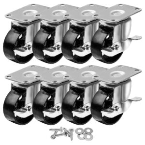 8 Pack 3.5 inch Metal Swivel Caster (Black Wheel) Brake with Hardware - Image 1