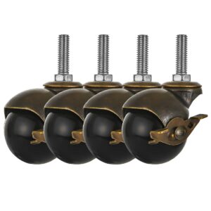 4 Pack 2 inch Black PU Swivel Polyurethane Vintage Ball Wheel Stem Caster With Brake - Image 1