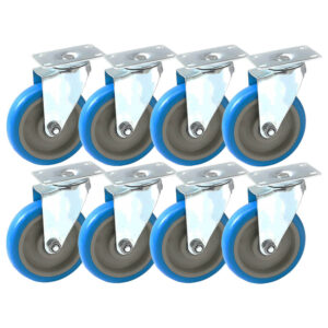 8 Pack 5 inch Blue PU Swivel Caster No Brake - Image 1