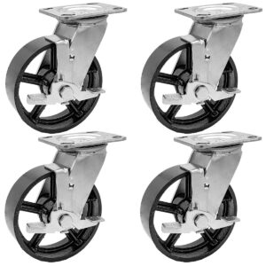 4 Pack 6 Inch Vintage Black Iron Swivel Wheel With Brake - Image 1